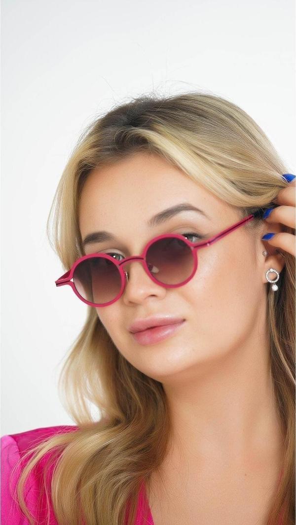Angel Eyes Kadın Güneş Gözlüğü Metal Yuvarlak Pembe Çerçeve Siyah Cam - Image 1