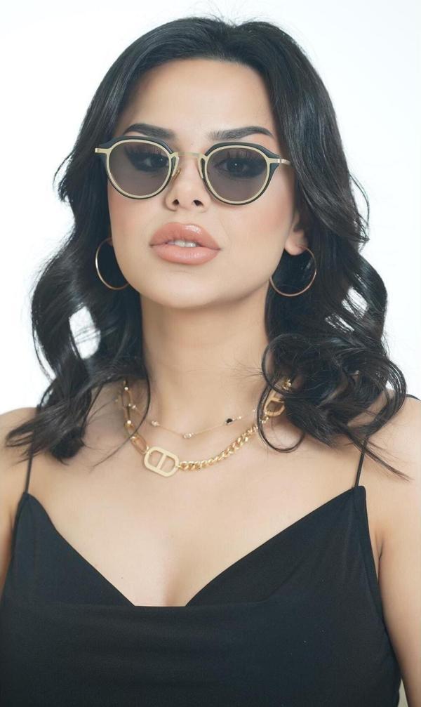 Angel Eyes Kadın Güneş Gözlüğü Oval Gold Siyah Çerçeve Füme Cam - Image 1