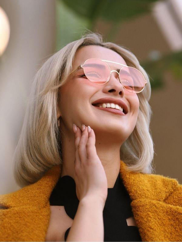 Angel Eyes Kadın Güneş Gözlüğü Yuvarlak Tasarsım Gold Çerçeve Pembe Cam - Image 1