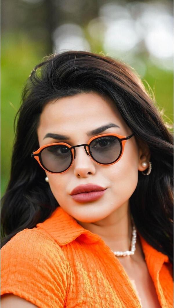 Angel Eyes Kadın Güneş Gözlüğü Oval Turuncu Çerçeve Siyah Cam - Image 1