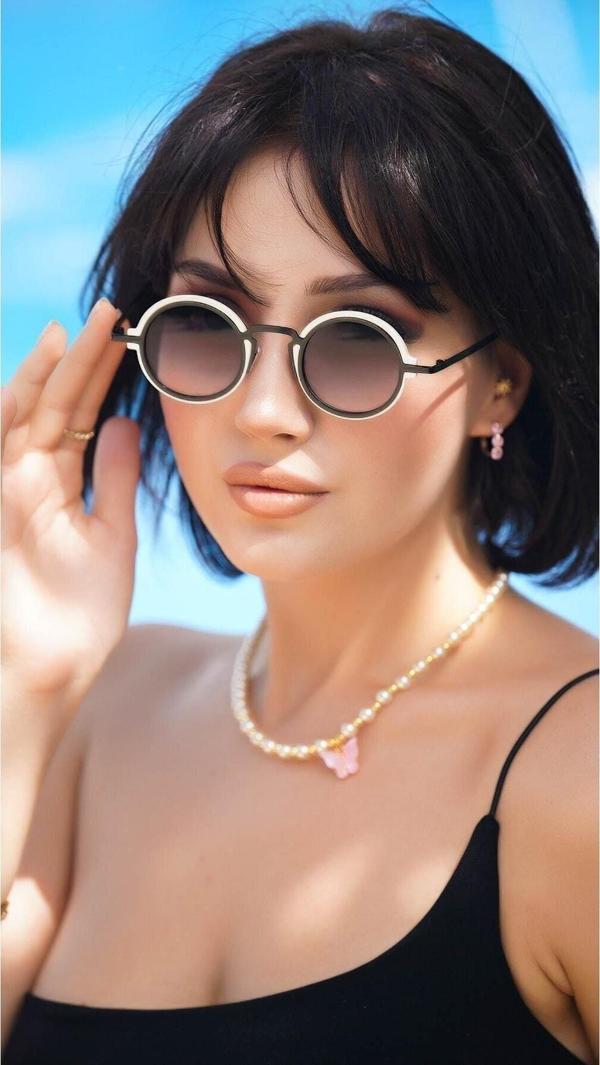 Angel Eyes Kadın Güneş Gözlüğü Yuvarlak Beyaz Çerçeve Siyah Cam - Image 1