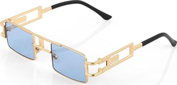 Angel Eyes Tarz Gözlüğü Gold Dikdörtgen Detaylı Çerçeve Mavi Cam - Image 1