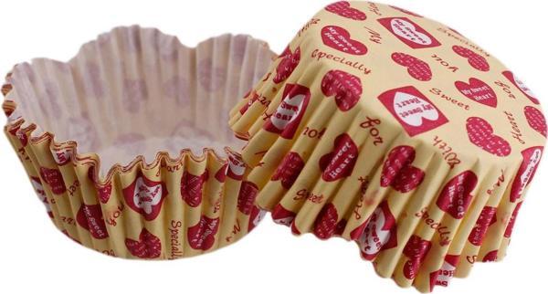 Cupcake Kalıbı Pet Kapsül Dalgalı Sarıya Kırmızı Kalpli Yazılı Kek Kalıbı 65X38 MM (100 Adet) - Image 1