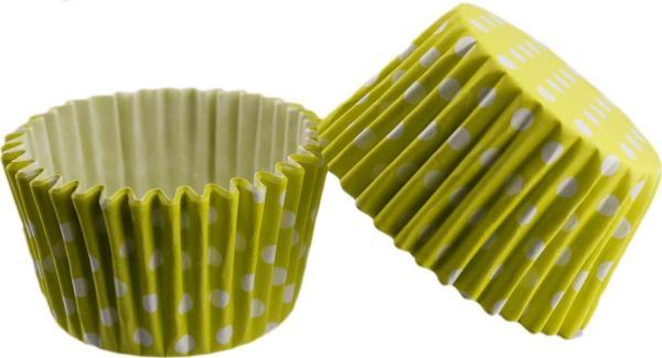 Cupcake Kalıbı Pet Kapsül Kek Kalıbı 48X34 MM (100 Adet)  Puantiyeli  Sarı - Image 1