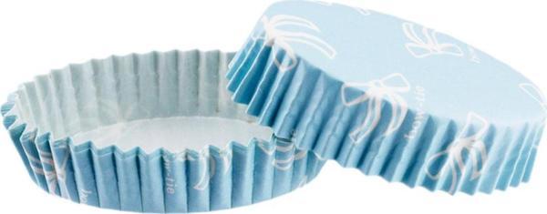 Cupcake Kalıbı Pet Kapsül Oval Model Kek Kalıbı (100 Adet) F11  Fiyonklu Mavi - Image 1