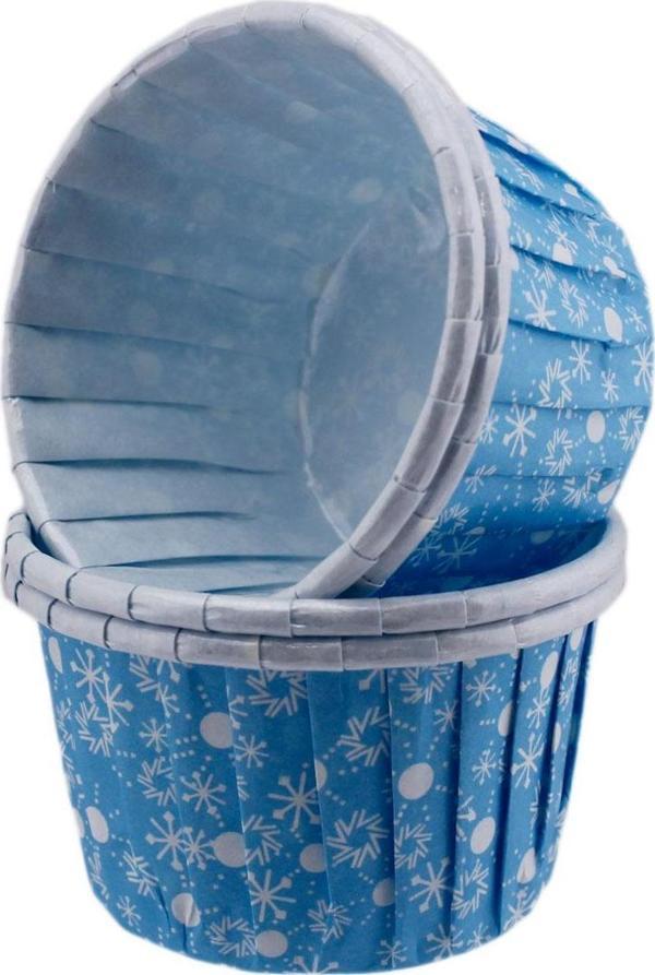 Cupcake Kalıbı Orta Boy 50*39 Mm KAR DESENLİ (50 Adet)  Kar Desenli Mavi - Image 1
