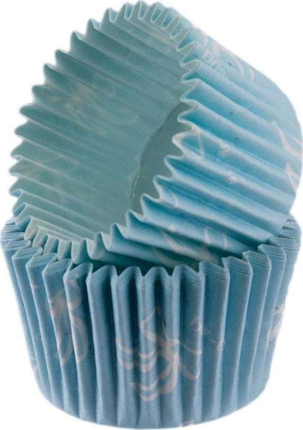 Cupcake Kalıbı Pet Kapsül  Kek Kalıbı48X34 MM (100 Adet)  Fiyonklu Mavi - Image 1