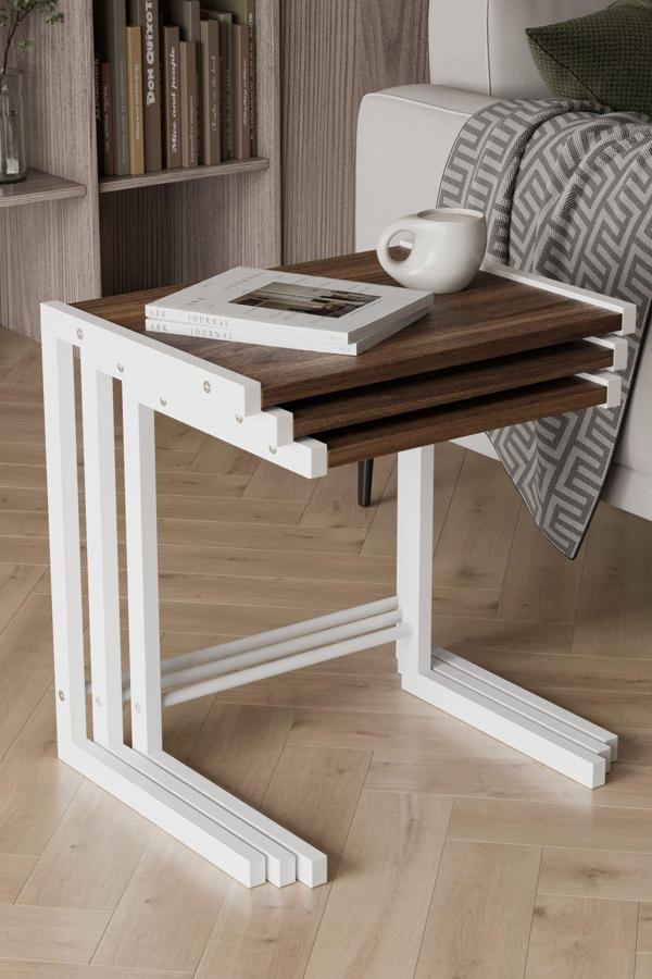 Bohem 3 lü Zigon Sehpa, Metal Zigon Sehpa Ceviz - Image 1