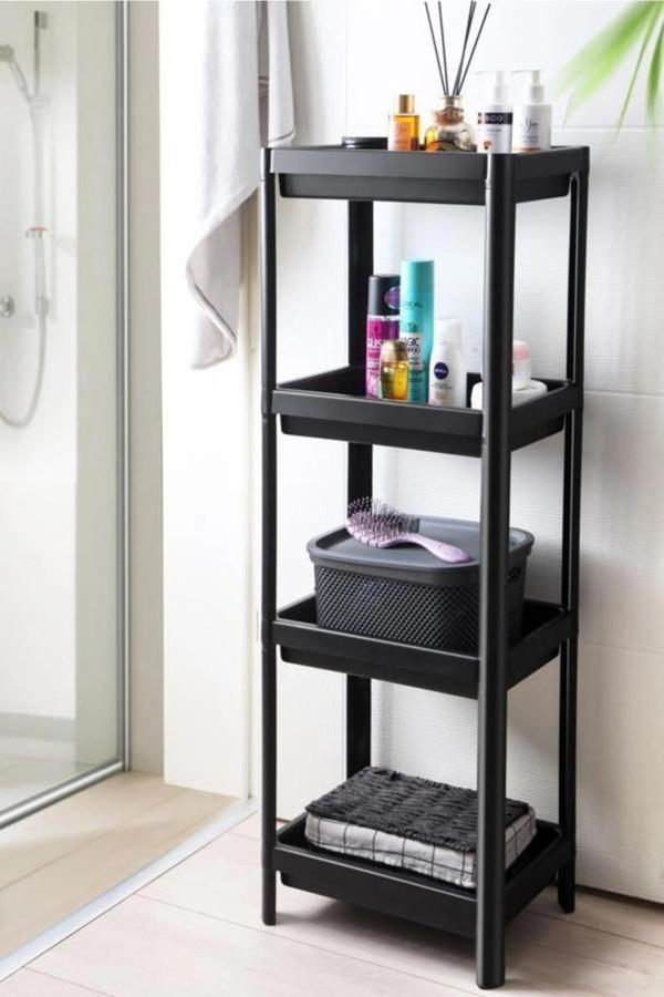 Sev Plastik 4 Katlı Organizer Diktördgen Banyo ve Mutfak Raf Ünitesi Siyah - Image 1