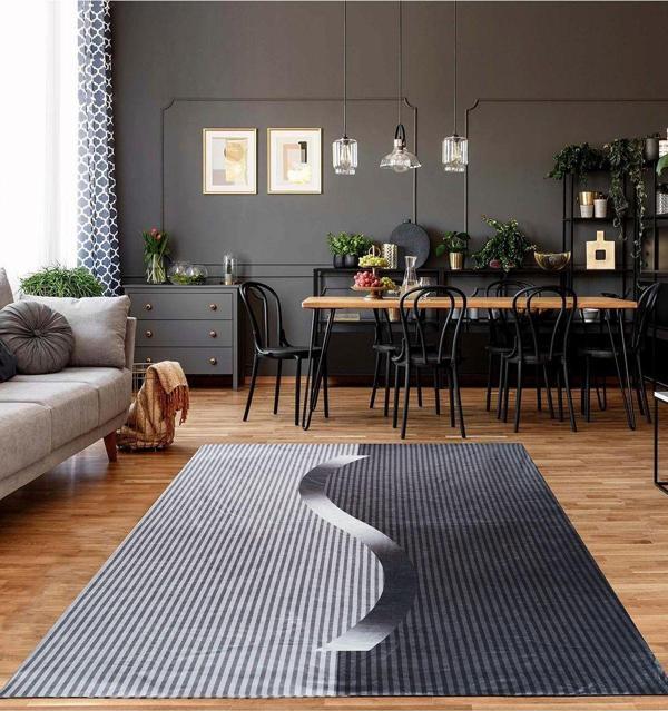 Renklibutik Kadife Dokulu Lastikli Süngerli Kaymaz Yıkanabilir Modern Desenlerde Halı Örtüsü- 4 M2 - Image 1