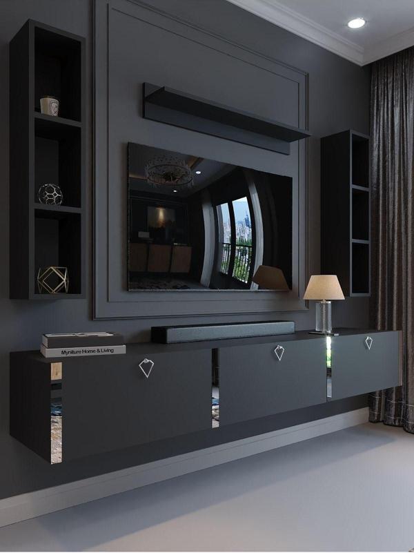 Myniture Home & Living Festival Tv Ünitesi S13008-4 Antrasit Silver Duvara Monte Tv Sehpası - Image 1