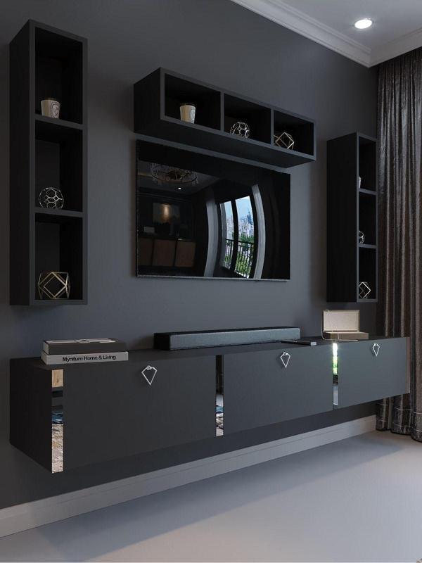 Myniture Home & Living Festival Tv Ünitesi S13007-4 Antrasit Silver Duvara Monte Tv Sehpası - Image 1