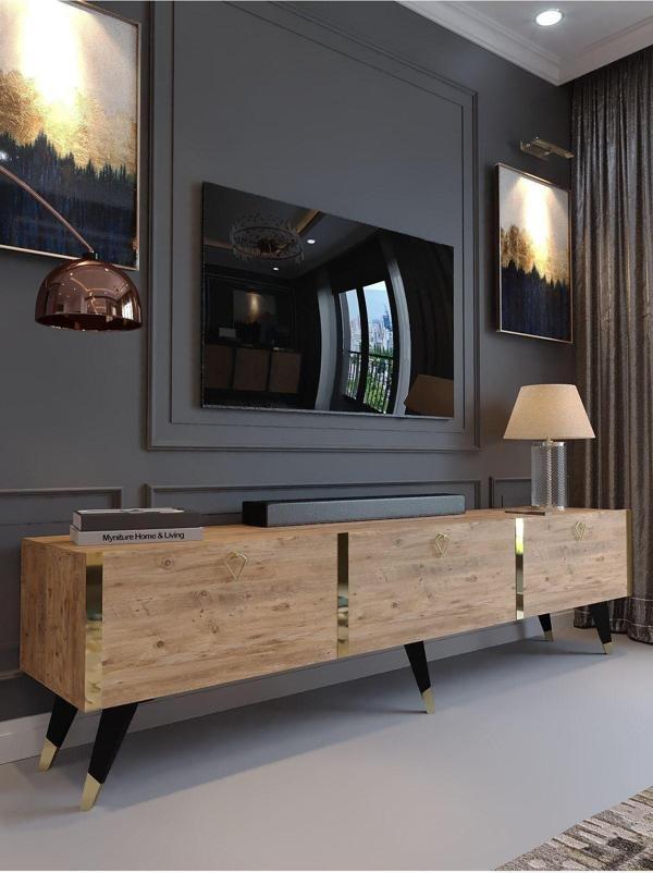 Myniture Home & Living Festival Tv Sehpası G3817-6 Gold Atlantik Çam - Image 1