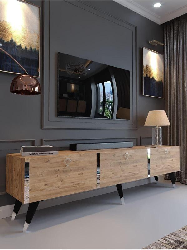 Myniture Home & Living Festival Tv Sehpası S3817-6 Silver Atlantik Çam - Image 1