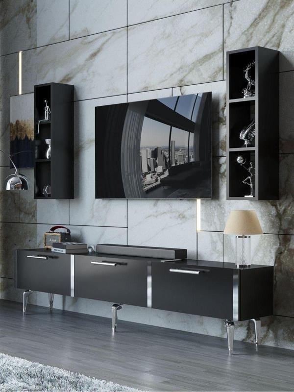 Myniture Home & Living Festival Tv Ünitesi S3004-7-Y1-D1 Silver Siyah - Image 1