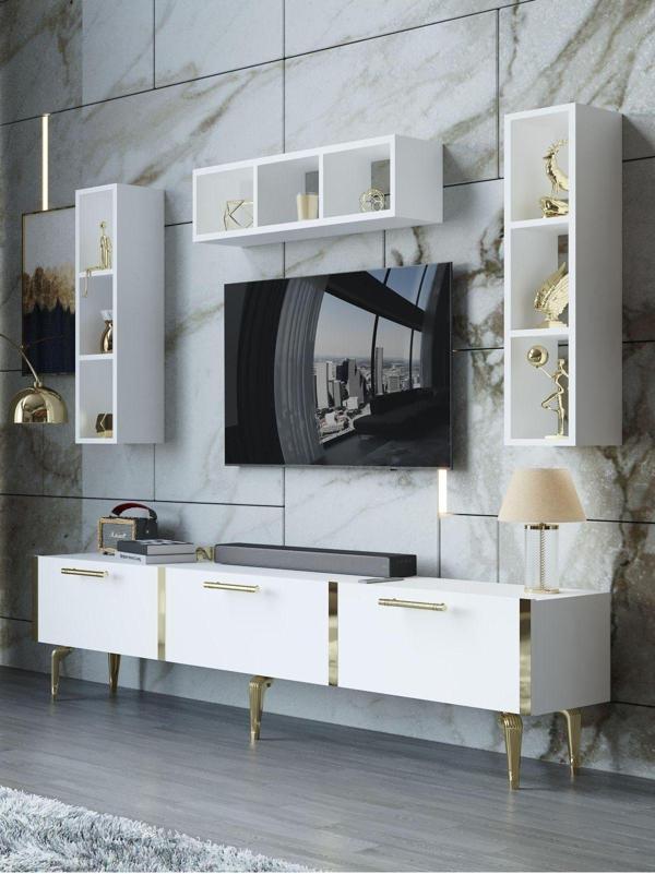 Myniture Home & Living Festival Tv Ünitesi G3007-1-Y1-D1 Gold Beyaz - Image 1