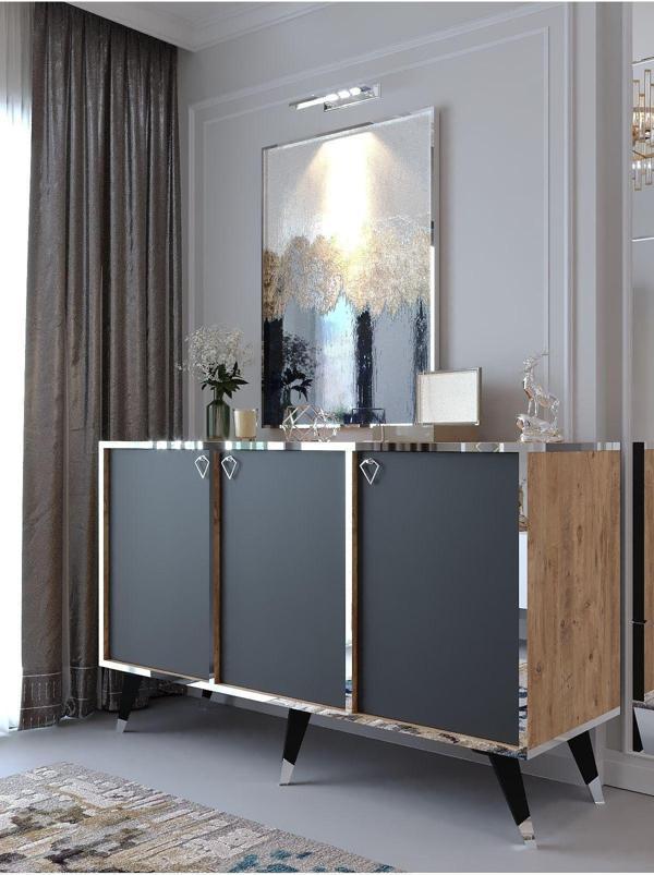 Myniture Home & Living Festival Konsol Spvc-K2005-6 Si̇lver Çam Antrasi̇t - Image 1