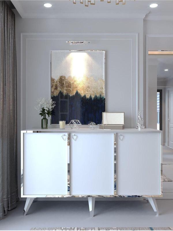 Myniture Home & Living Festival Konsol Spvc-K2005-1 Si̇lver Parlak Beyaz - Image 1