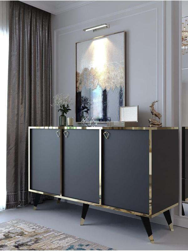 Myniture Home & Living Festival Konsol Gpvc-K2005-4 Gold Antrasi̇t - Image 1