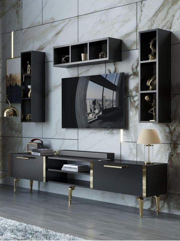 Myniture Home & Living Festival Tv Ünitesi G3006-7-Y1-D1 Gold Siyah - Image 1
