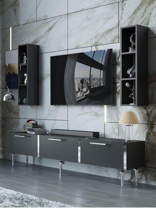 Myniture Home & Living Festival Tv Ünitesi S3004-4-Y1-D1 Silver Antasit - Image 1