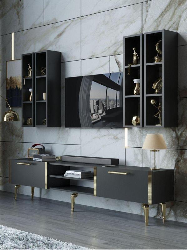 Myniture Home & Living Festival Tv Ünitesi G3001-4-Y1-D1 Gold Antasit - Image 1