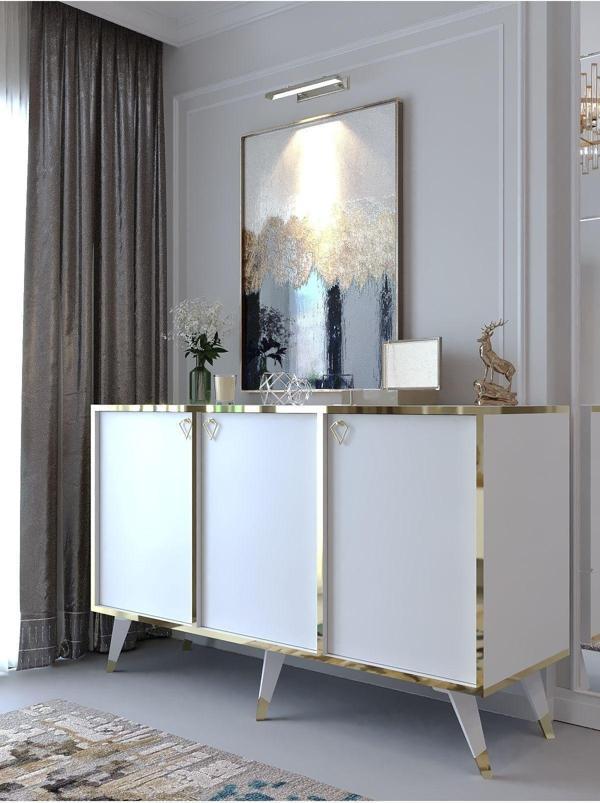 Myniture Home & Living Festival Konsol Gpvc-K2005-1 Gold Parlak Beyaz - Image 1