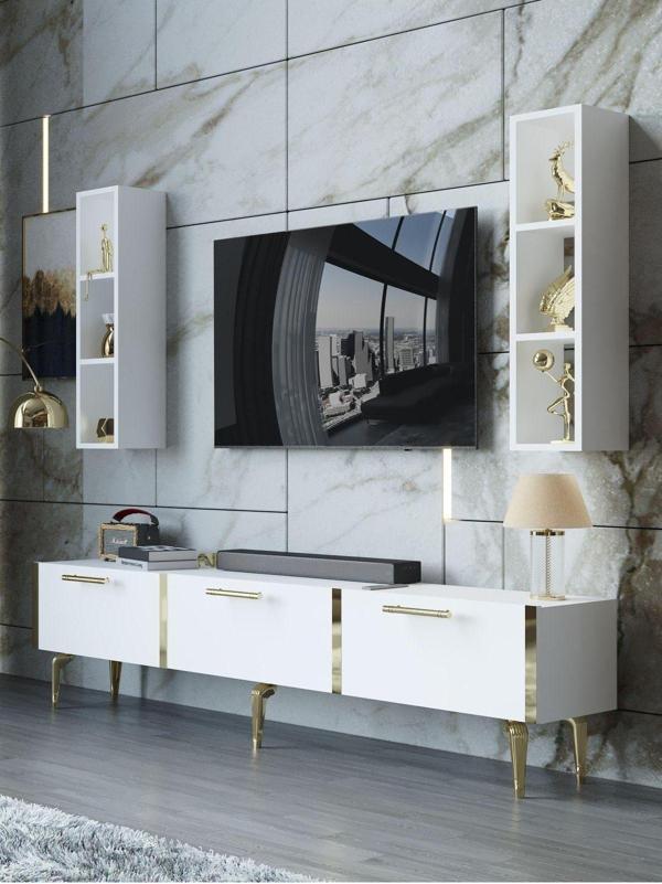 Myniture Home & Living Festival Tv Ünitesi G3004-1-Y1-D1 Gold Beyaz - Image 1