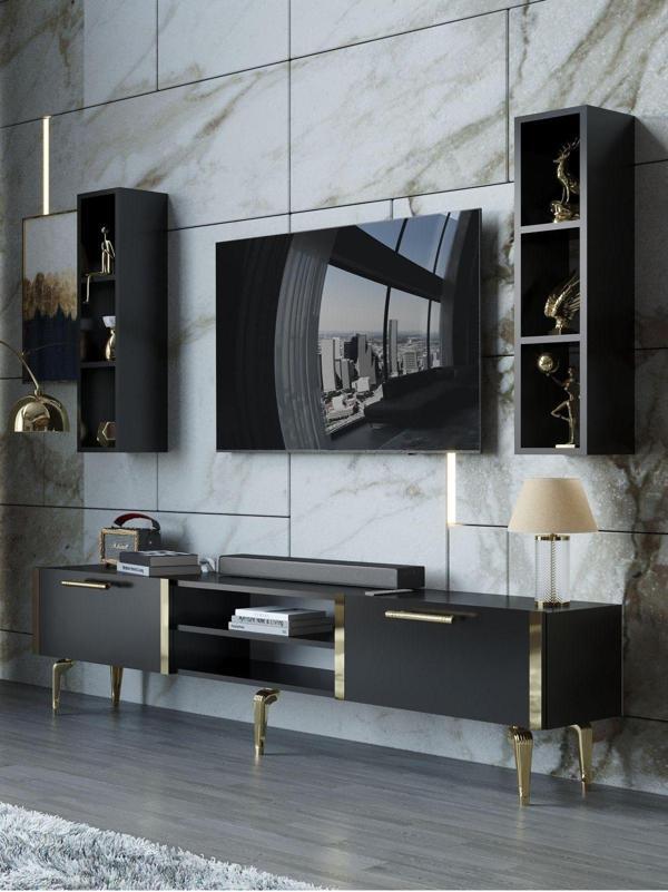 Myniture Home & Living Festival Tv Ünitesi G3000-7-Y1-D1 Gold Siyah - Image 1