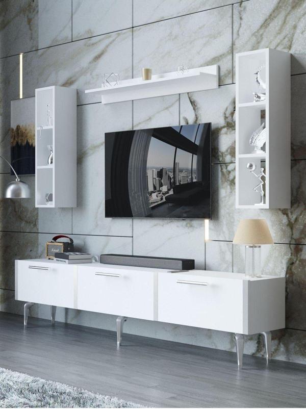 Myniture Home & Living Festival Tv Ünitesi S3008-1-Y1-D1 Silver Beyaz - Image 1