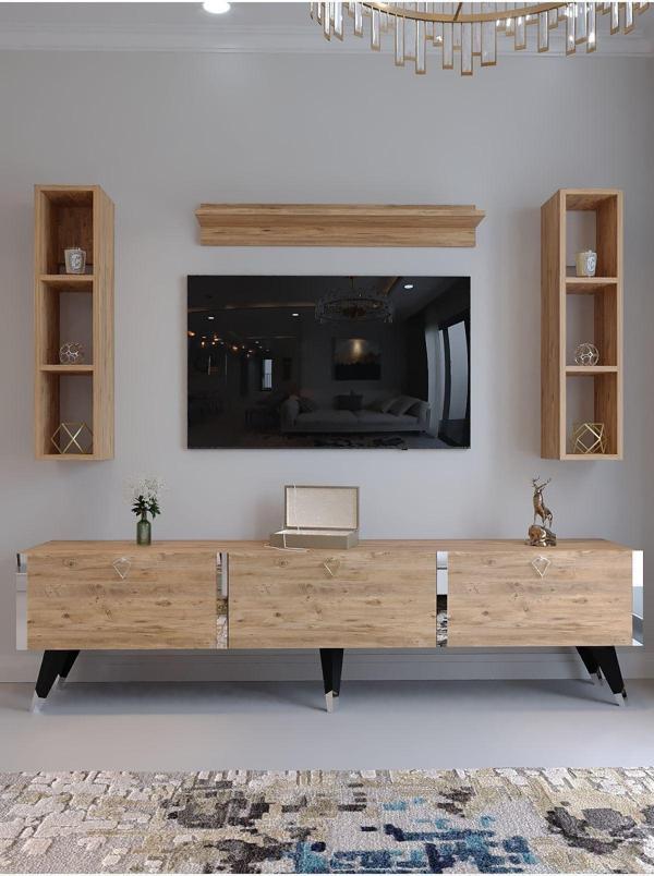 Myniture Home & Living Festival Tv Ünitesi S3008-6 Atlanti̇k Si̇lver Color Tv Sehpası Ve Duvar Rafı - Image 1