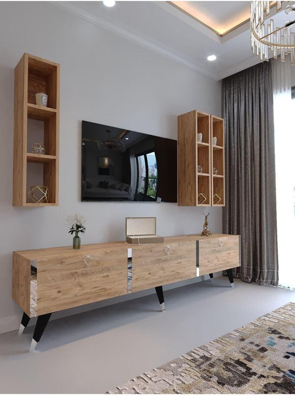Myniture Home & Living Festival Tv Ünitesi S3007-6 Atlanti̇k Si̇lver Color Tv Sehpası Ve Duvar Rafı - Image 1