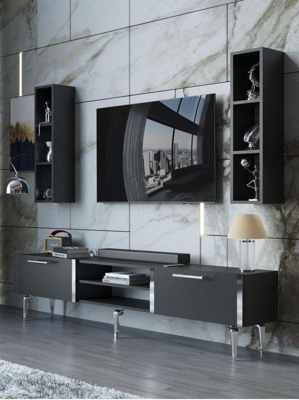 Myniture Home & Living Festival Tv Ünitesi S3000-4-Y1-D1 Silver Antasit - Image 1