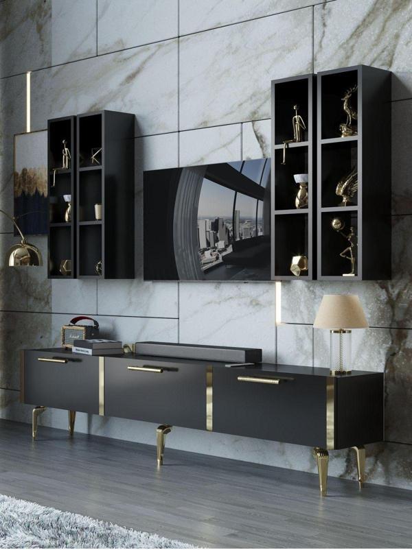 Myniture Home & Living Festival Tv Ünitesi G3002-7-Y1-D1 Gold Siyah - Image 1
