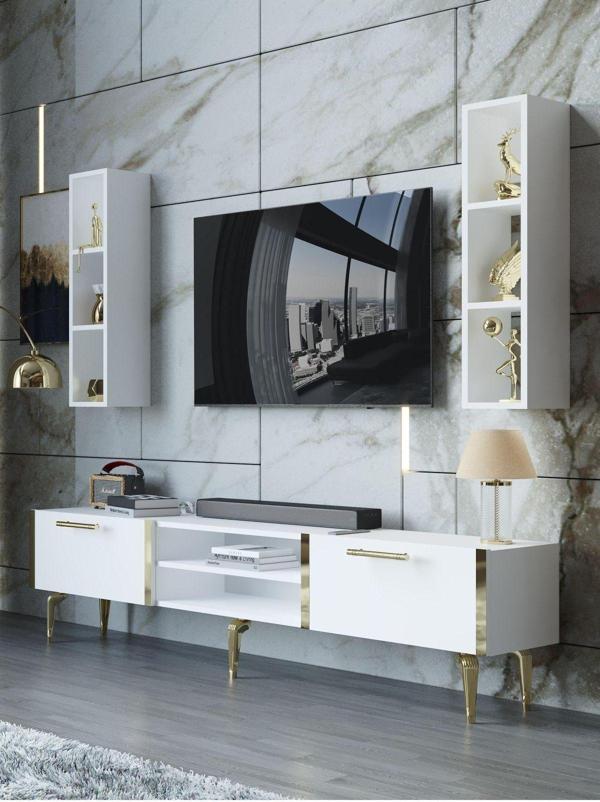 Myniture Home & Living Festival Tv Ünitesi G3000-1-Y1-D1 Gold Beyaz - Image 1