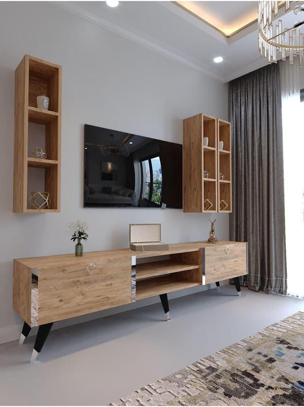 Myniture Home & Living Festival Tv Ünitesi S3006-6 Atlanti̇k Si̇lver Color Tv Sehpası Ve Duvar Rafı - Image 1