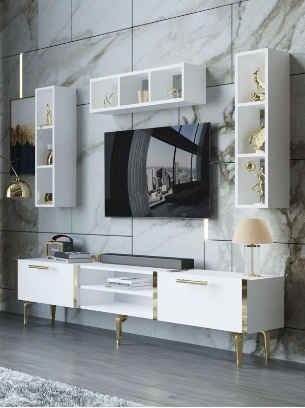 Myniture Home & Living Festival Tv Ünitesi G3006-1-Y1-D1 Gold Beyaz - Image 1