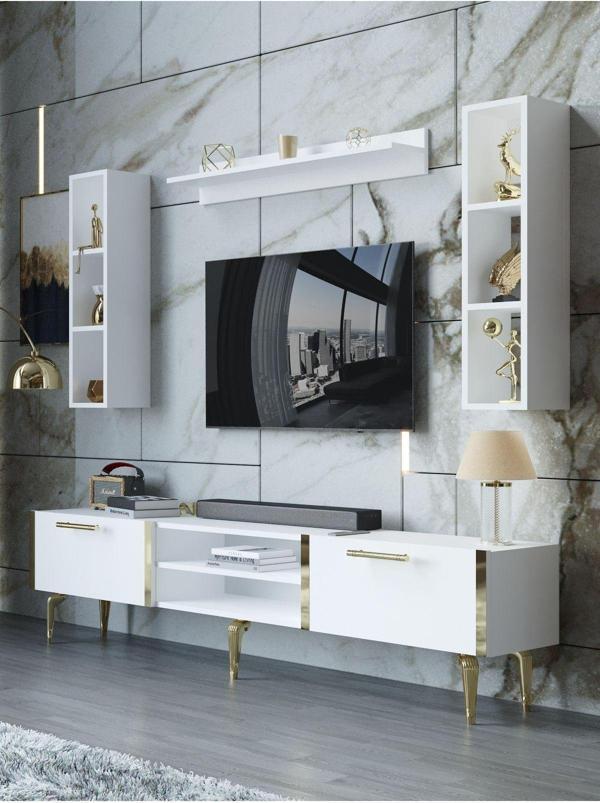 Myniture Home & Living Festival Tv Ünitesi G3009-1-Y1-D1 Gold Beyaz - Image 1