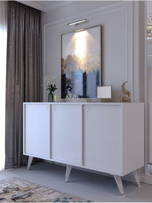 Myniture Home & Living Festival Konsol Sk2005-1 Si̇lver Parlak Beyaz - Image 1