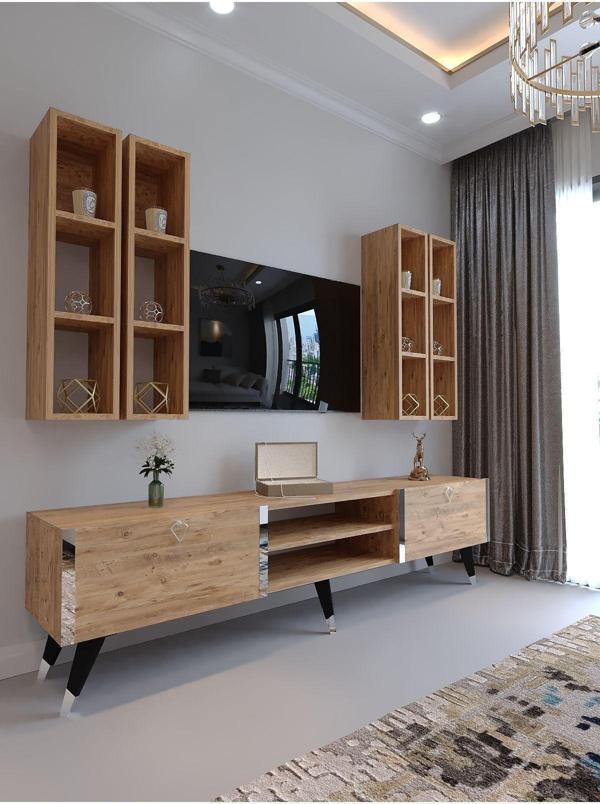 Myniture Home & Living Festival Tv Ünitesi S3001-6 Atlanti̇k Si̇lver Color Tv Sehpası Ve Duvar Rafı - Image 1