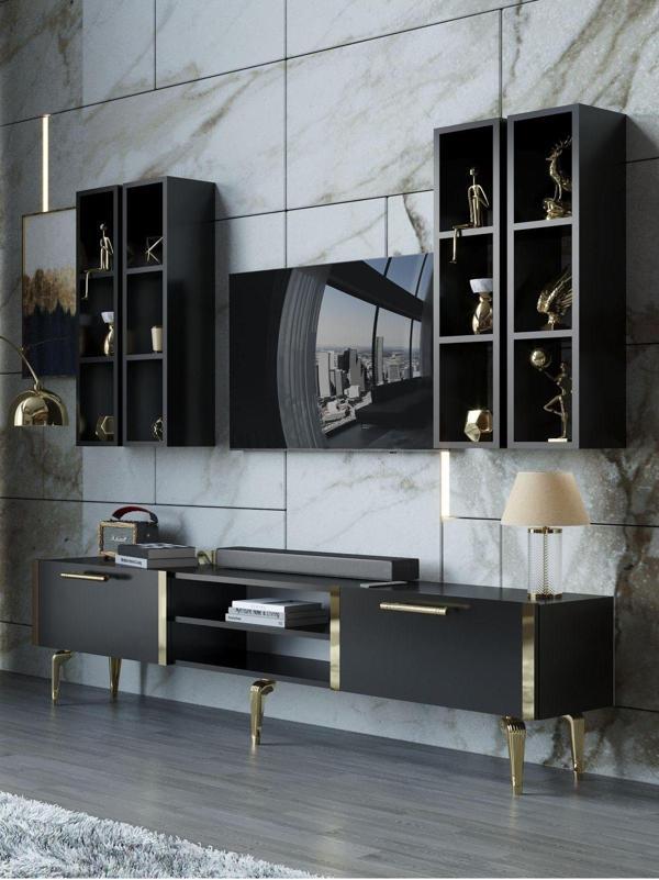 Myniture Home & Living Festival Tv Ünitesi G3001-7-Y1-D1 Gold Siyah - Image 1