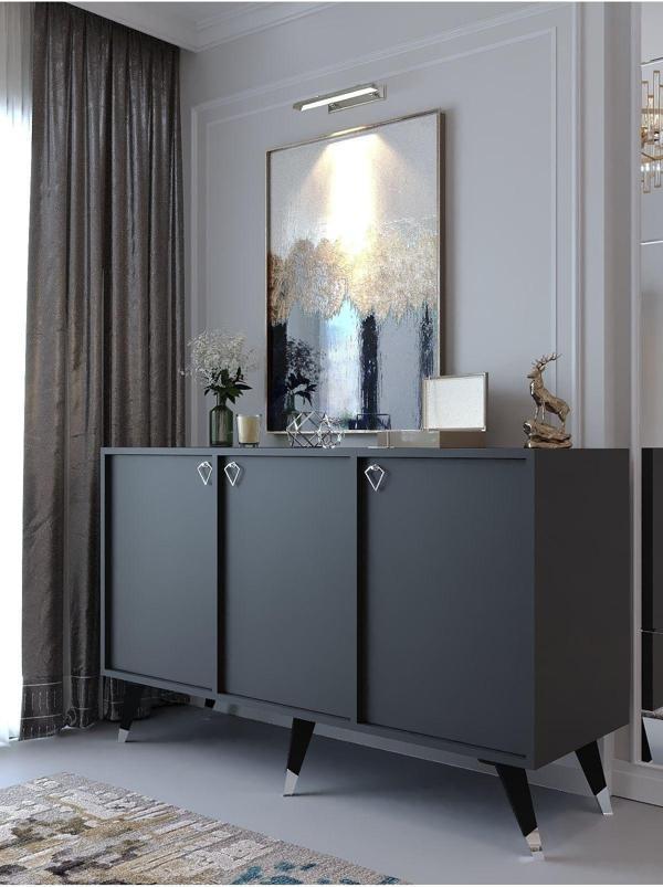 Myniture Home & Living Festival Konsol Sk2005-4 Si̇lver Antrasi̇t - Image 1