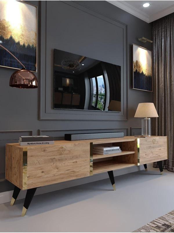 Myniture Home & Living Festival Tv Sehpası G3830-6 Gold Atlantik Çam - Image 1