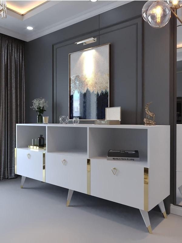 Myniture Home & Living Festival Konsol Gk2004-1 Gold Parlak Beyaz - Image 1