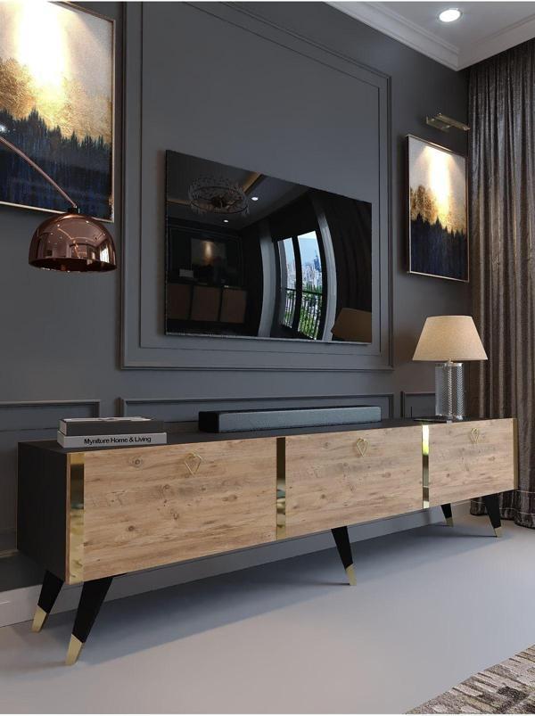 Myniture Home & Living Festival Tv Sehpası G3817-4-6 Gold Antrasit A. Çam - Image 1
