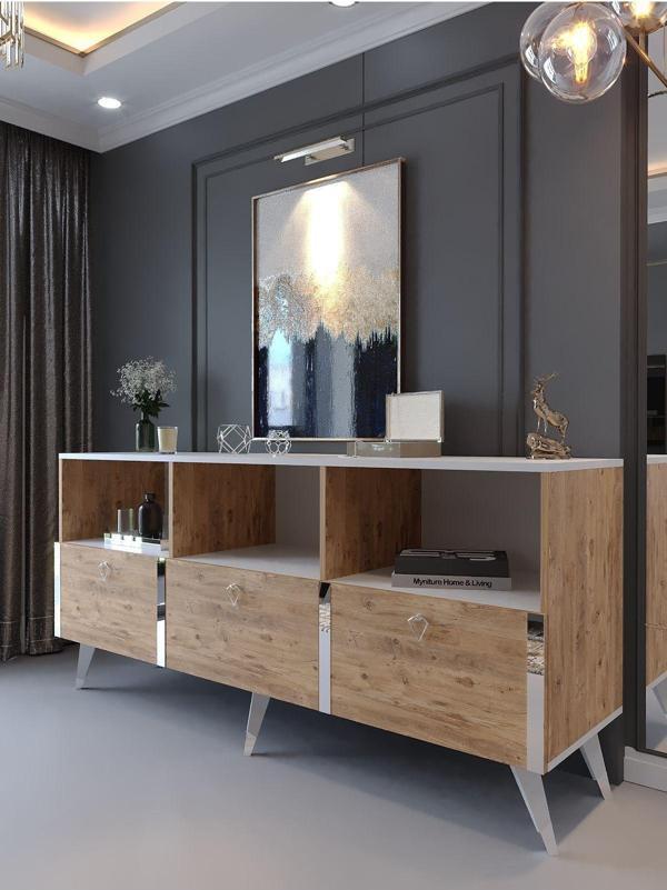 Myniture Home & Living Festival Konsol Sk2004-6-1 Si̇lver Çam Beyaz - Image 1