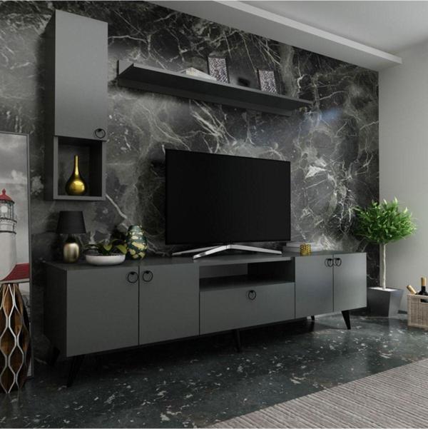MobilyaFırsat Ideal Tv Ünitesi Duvar Raf Ve Duvar Dolaplı Q7026-4 Antrasit - Image 1