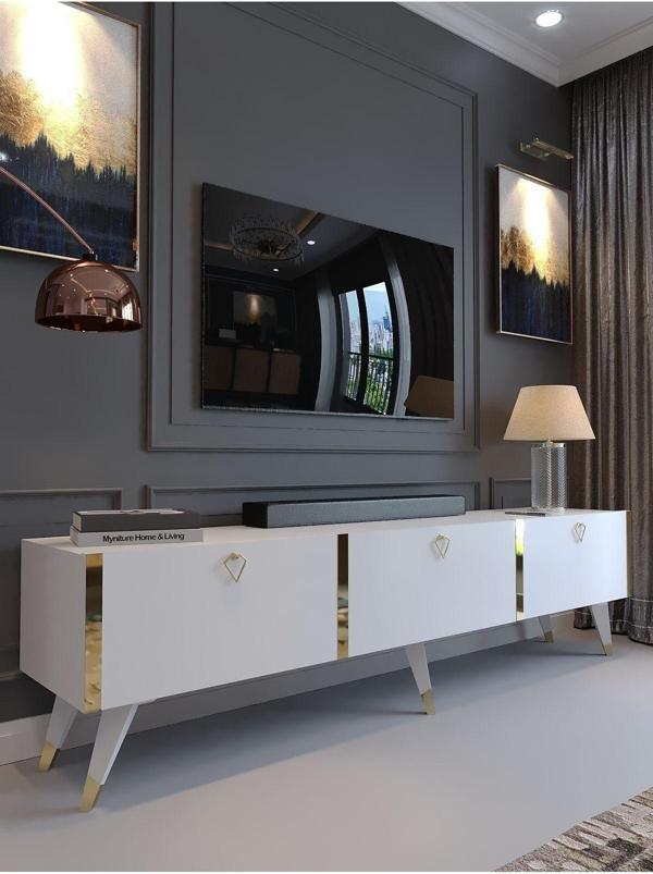 Myniture Home & Living Festival Tv Sehpası G3817-1 Beyaz Gold - Image 1