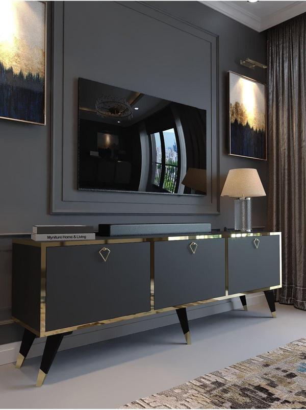 Myniture Home & Living Festival Gold Tv Sehpası Gp-M1001-4 Antrasit Minifiks Bağlantı - Image 1