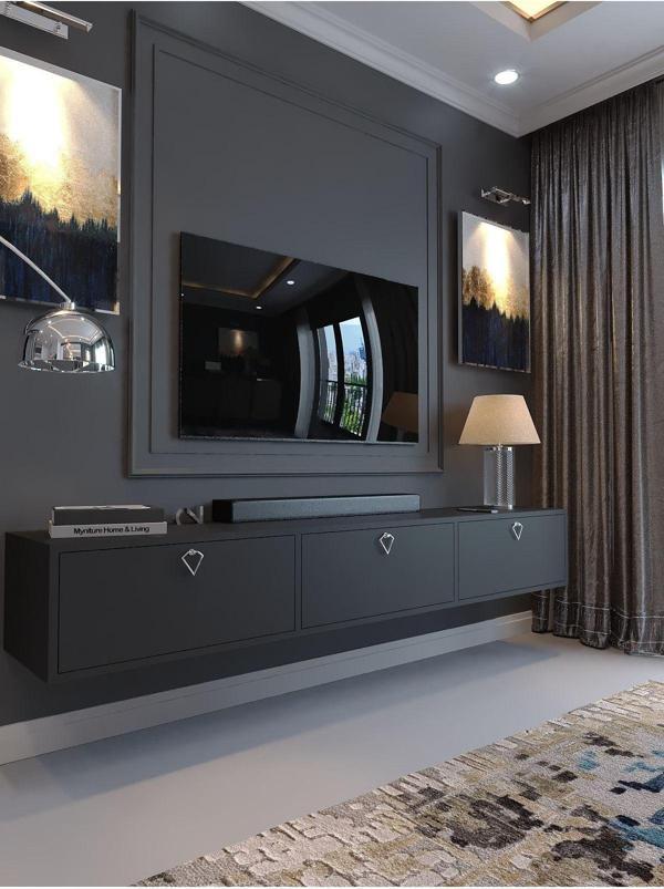 Myniture Home & Living Festival Tv Sehpası Dv-1001-P1-4 Silver Kulp Antrasit Minifiks Bağlantı Duvara Monte Tv Ünitesi - Image 1